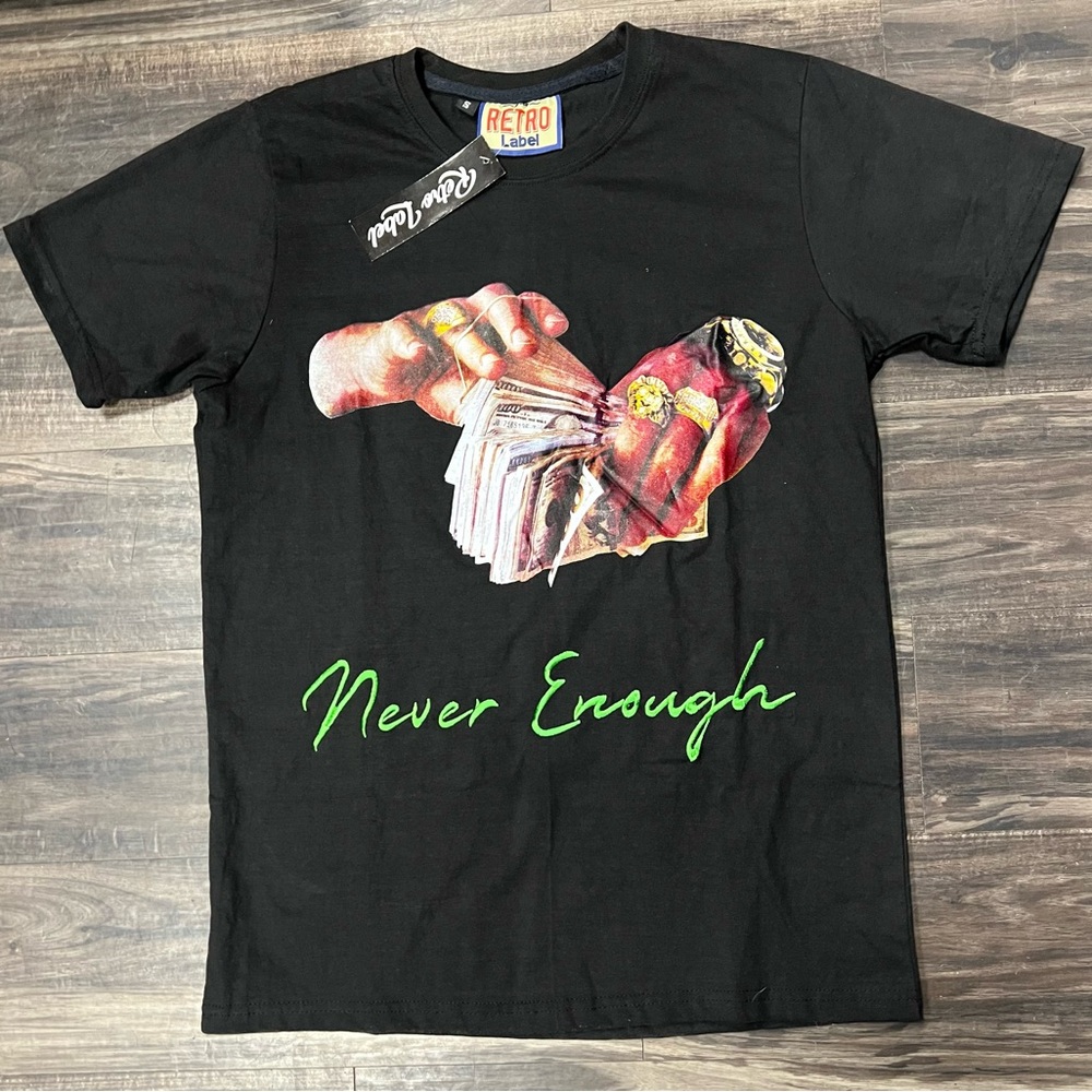 Retro Label never enough small Black Graphic T-Shirt